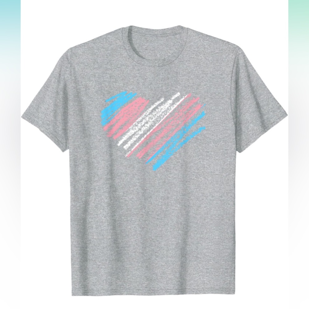 Women’s Trans Equality Heart Print Gray Crew Neck Tee. Various Sizes.